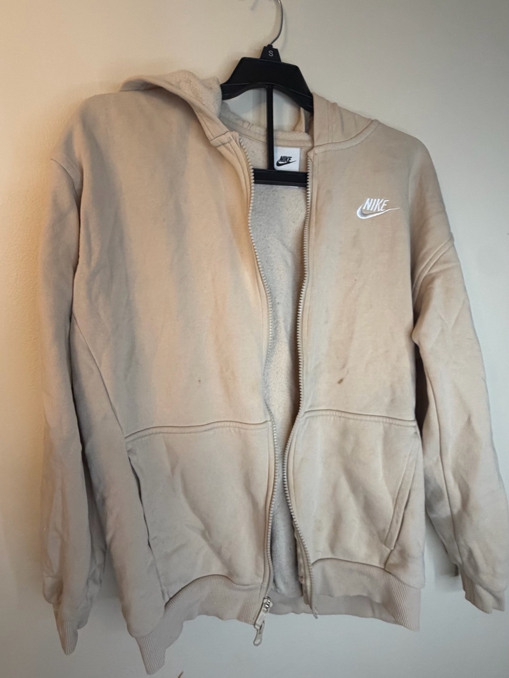 Nike Kids Beige Full-Zip Hooded Jacket with White Logo
